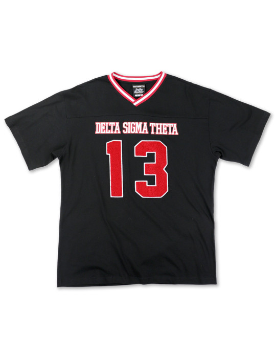 DST OVERSIZED CHENILLE FOOTBALL JERSEY TEE_BLACK