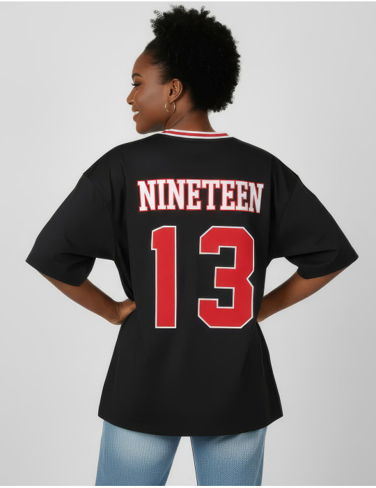 DST OVERSIZED CHENILLE FOOTBALL JERSEY TEE_BLACK