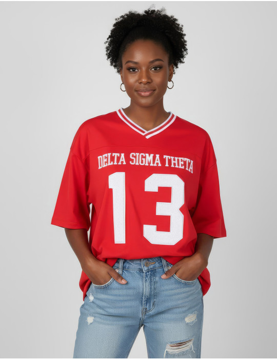 DST OVERSIZED CHENILLE FOOTBALL JERSEY TEE_RED