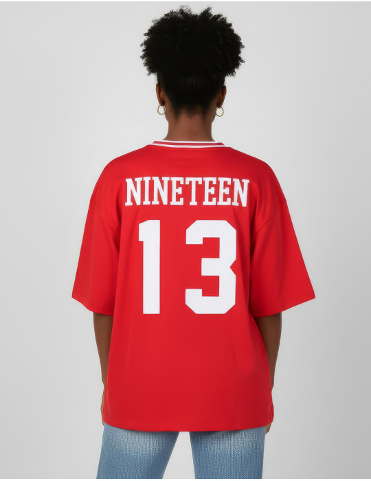DST OVERSIZED CHENILLE FOOTBALL JERSEY TEE_RED