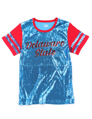 DELAWARE STATE SCRIPT SEQUIN TEE