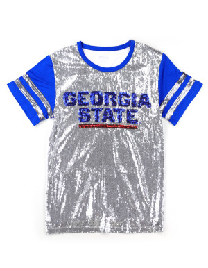 GEORGIA STATE SCRIPT SEQUIN TEE
