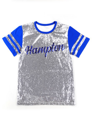 HAMPTON UNIVERSITY SCRIPT SEQUIN TEE