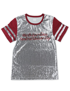 NORTH CAROLINA CENTRAL SCRIPT SEQUIN TEE